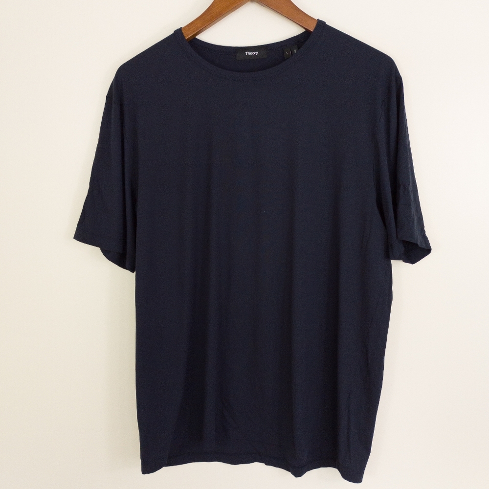 Theory Crew Neck Micromodal Blend Shirt Navy Size Large
